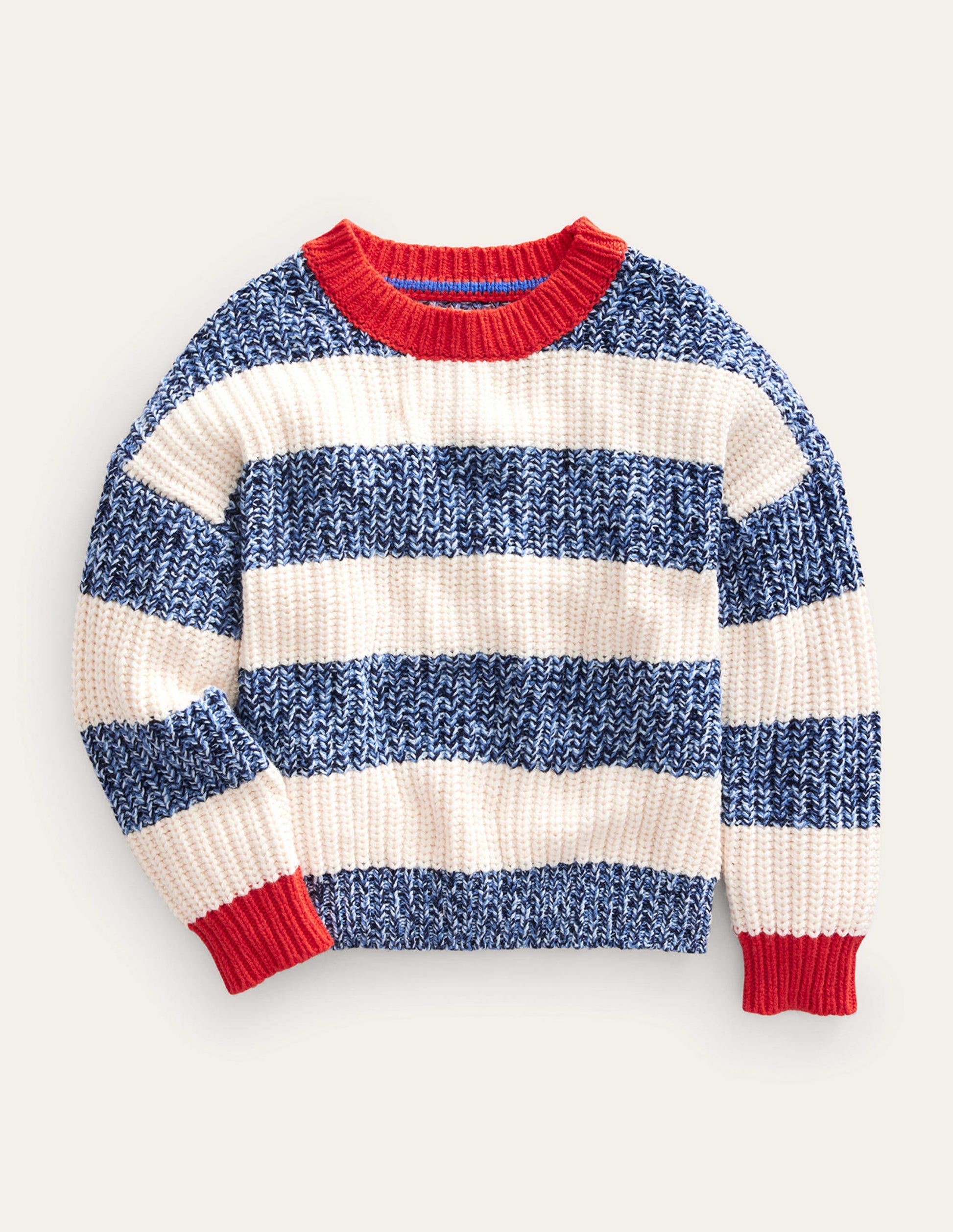 Ribbed Stripe Jumper-Navy Twist/Ecru Marl-1