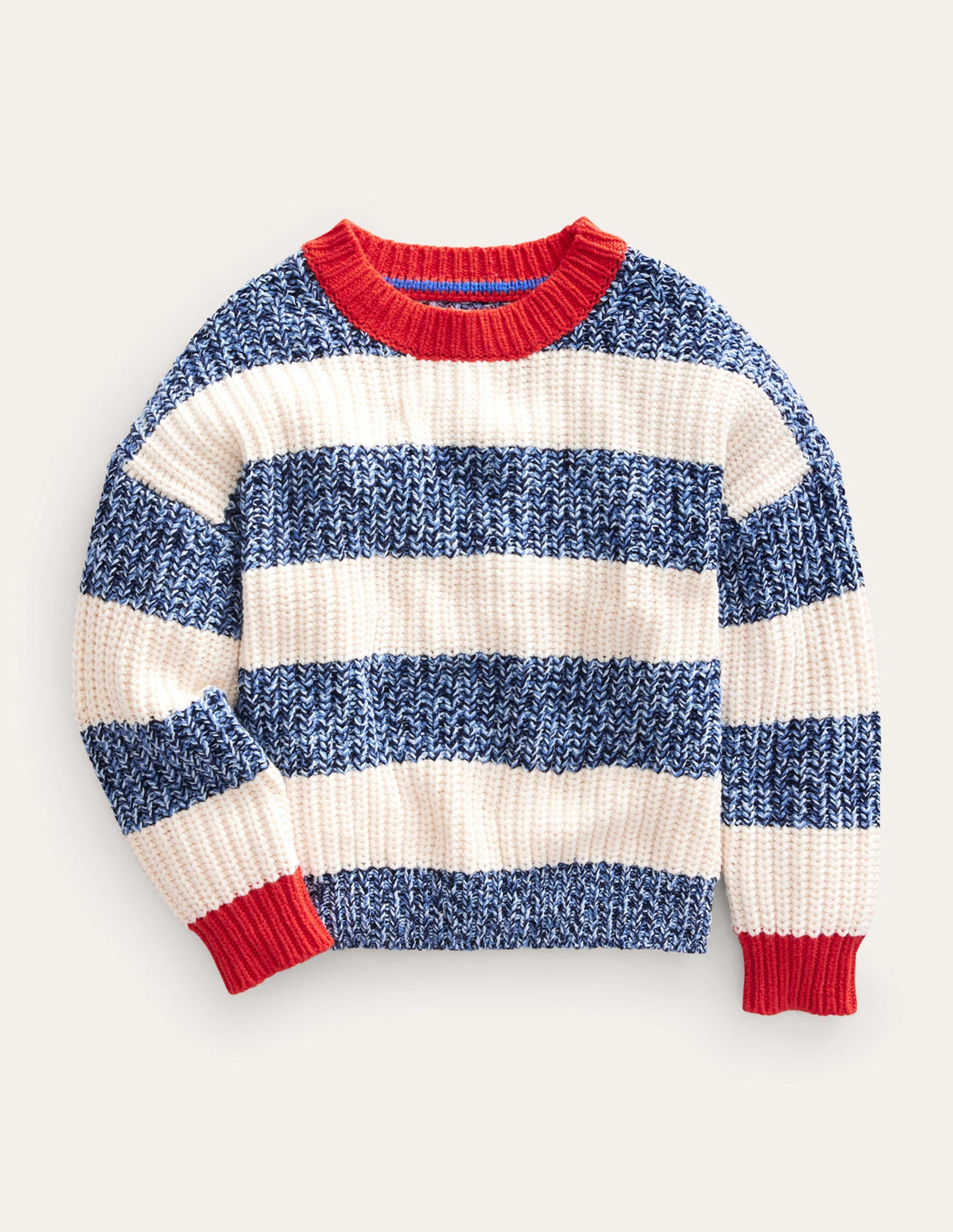 Ribbed Stripe Jumper-Navy Twist/Ecru Marl - Image 1