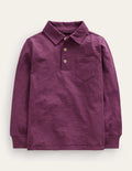 Slubbed Long-Sleeve Polo Shirt-Berry