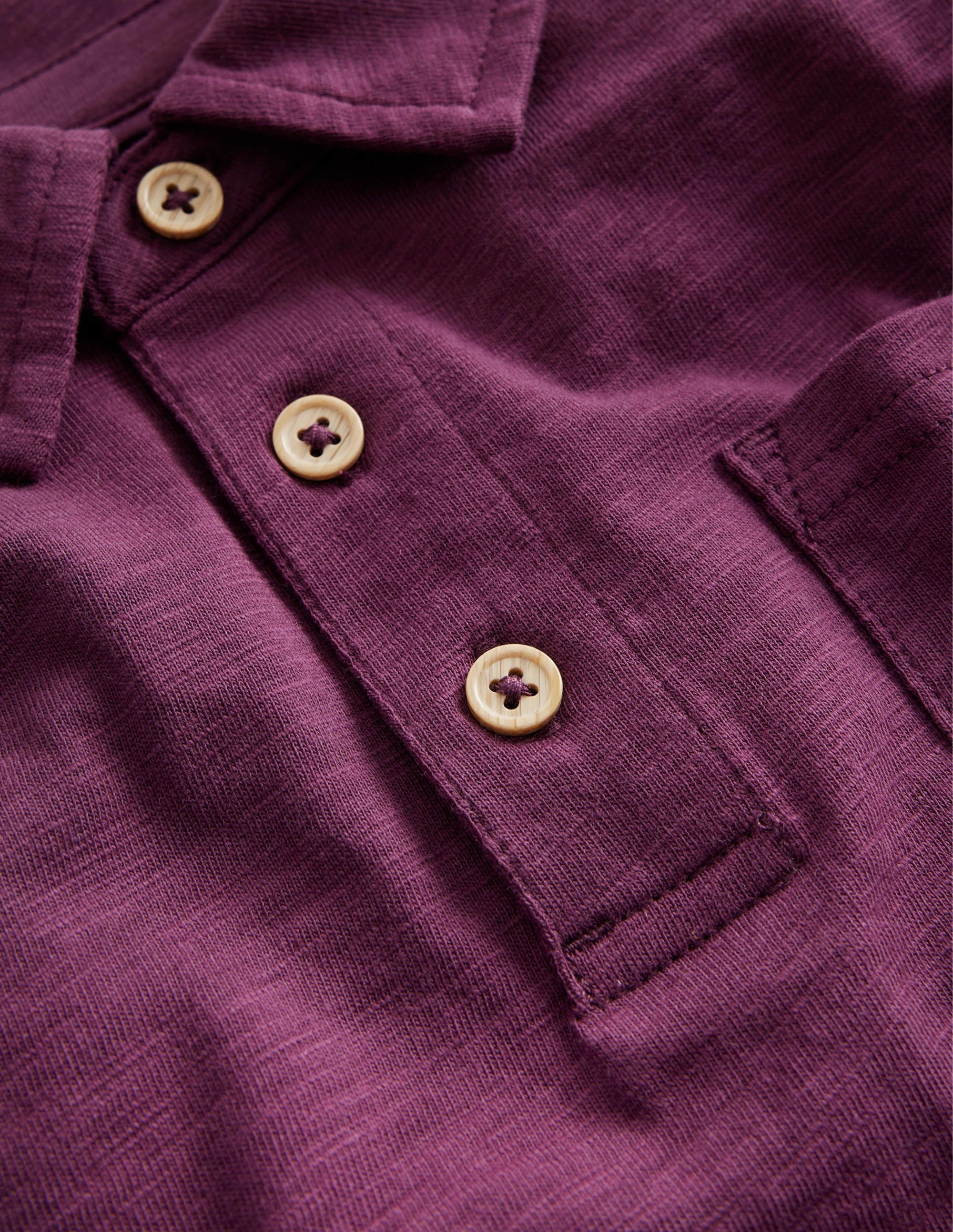 Slubbed Long-Sleeve Polo Shirt-Berry - Image 3