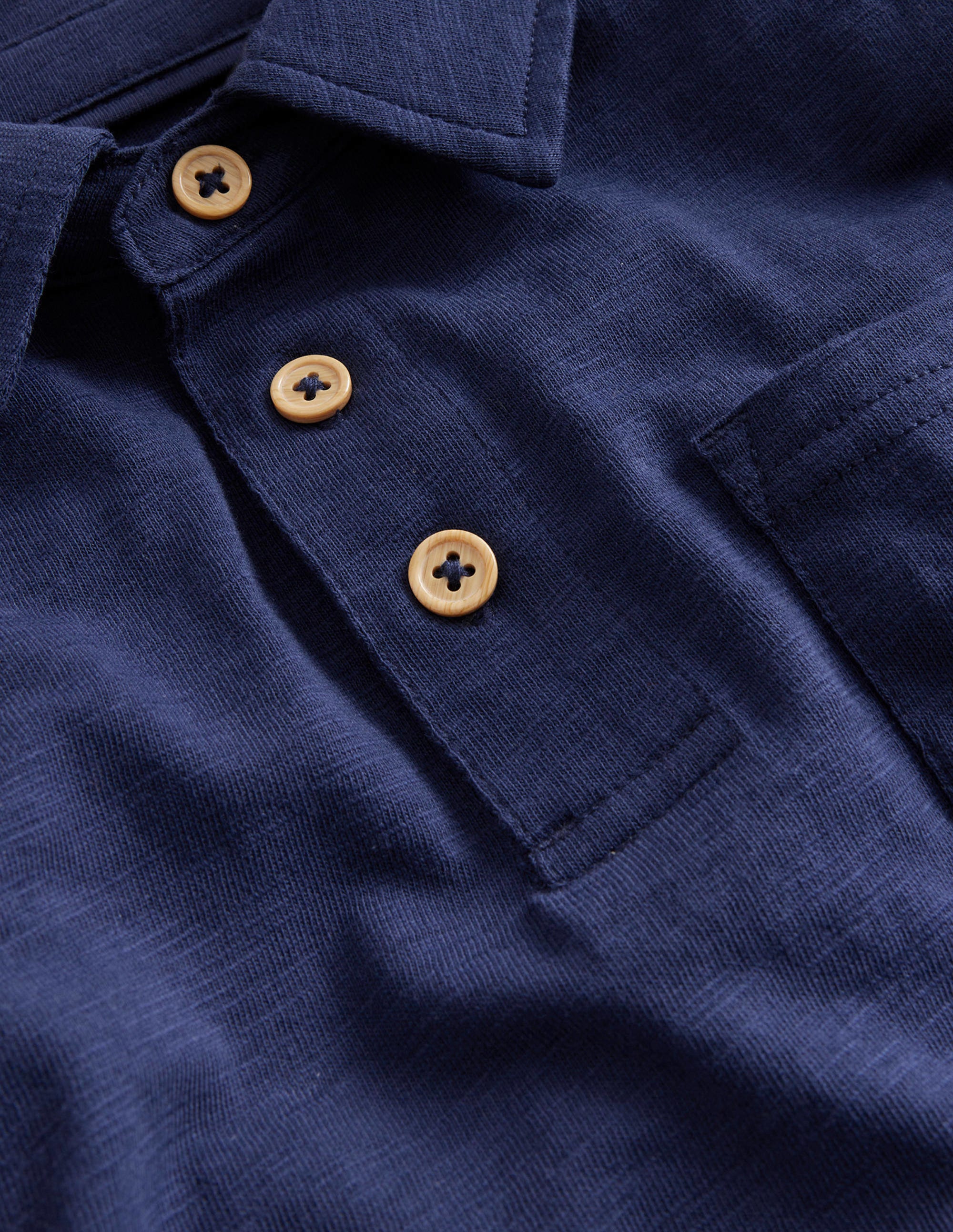 Slubbed Long-Sleeve Polo Shirt-College Navy - Image 3