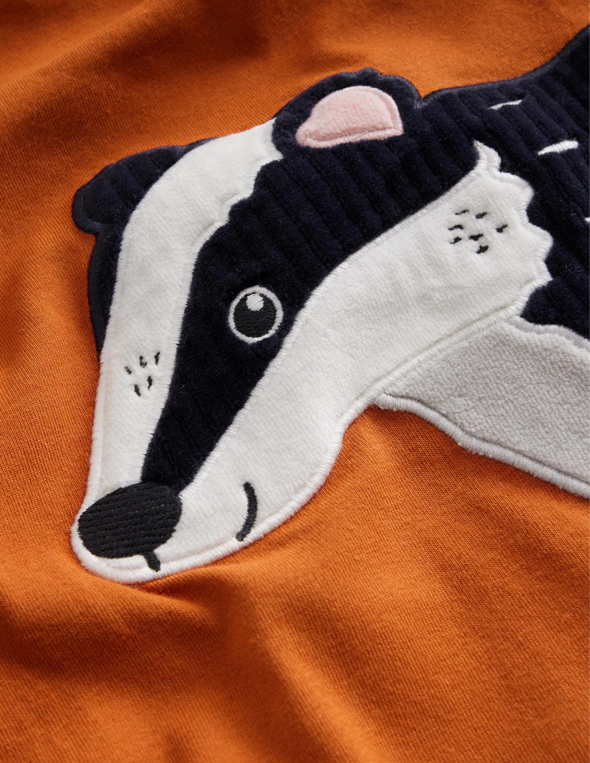 Appliqué Mock Sleeve T-Shirt-Autumn Orange Badger-4