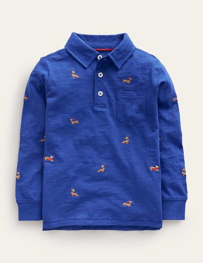 Embroidery Slub Polo-Cobalt Blue Sausage Dogs-1