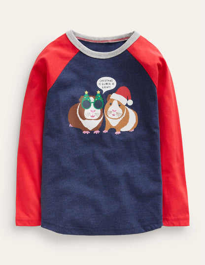 Christmas Guinea Pig Raglan-Rockabilly Red/Blue Marl-1