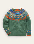 Graphic Fair Isle Jumper-Monster Green Marl