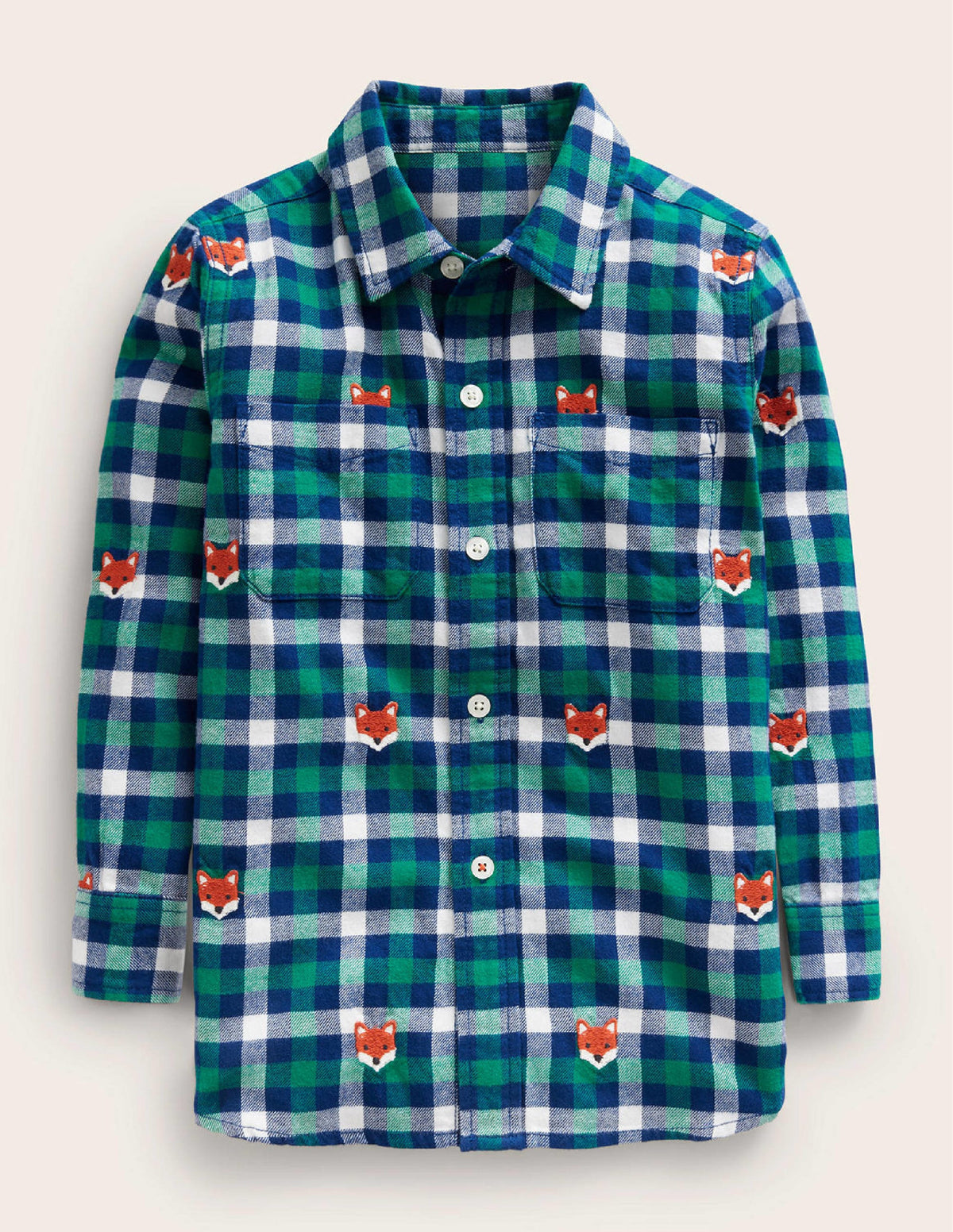 Embroidered Flannel Shirt-Gingham Fox - Image 1