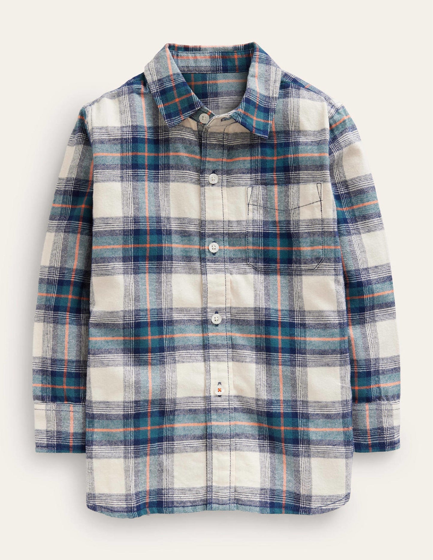 Brushed Flannel Shirt-Navy / Teal / Orange Check