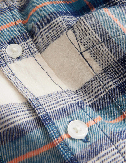 Brushed Flannel Shirt-Navy / Teal / Orange Check-3