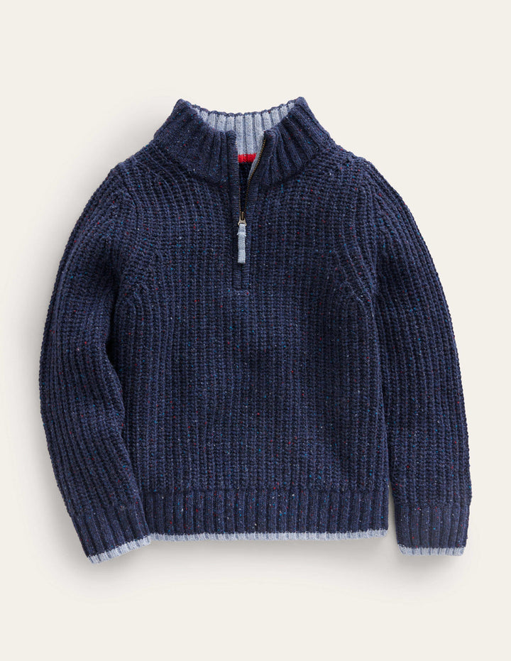 Chunky Half Zip Jumper-Navy Neps