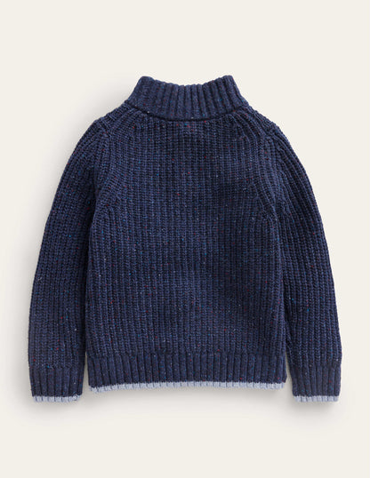 Chunky Half Zip Jumper-Navy Neps-2