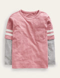 Stripe Mock Sleeve T-Shirt-Almond Pink Marl