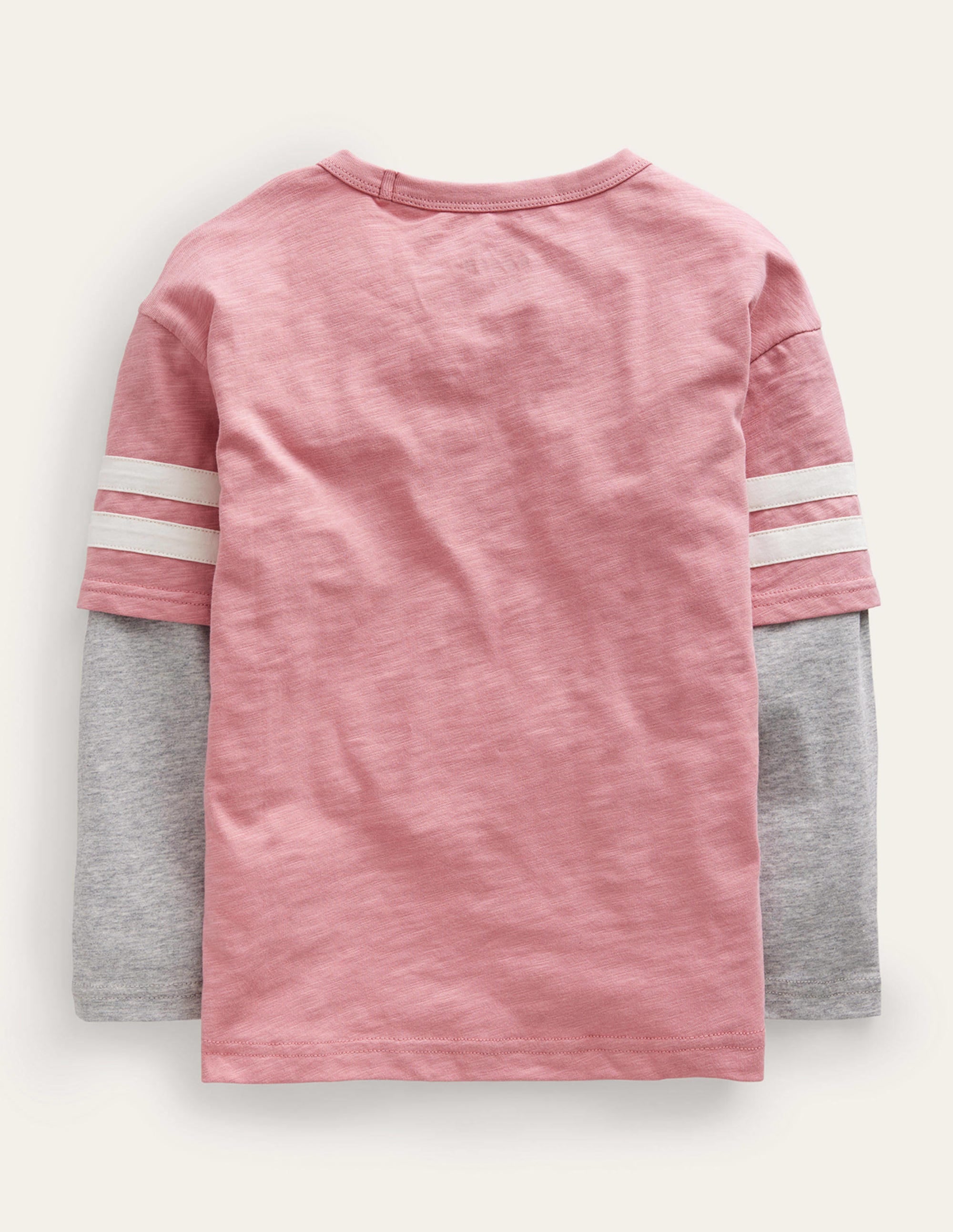 Stripe Mock Sleeve T-Shirt-Almond Pink Marl - Image 2