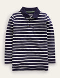 Long Sleeve Pique Polo-Navy/Ivory
