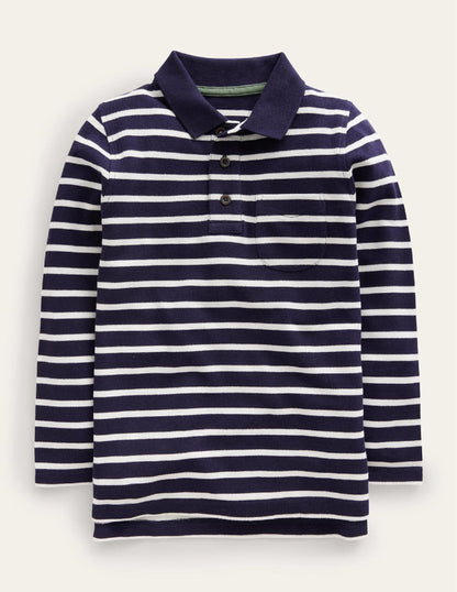 Long Sleeve Pique Polo-Navy/Ivory-1