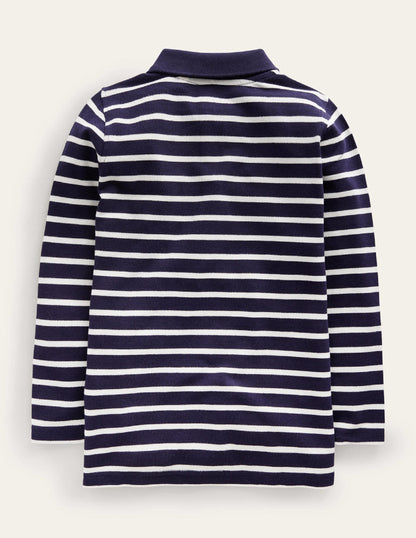 Long Sleeve Pique Polo-Navy/Ivory-2