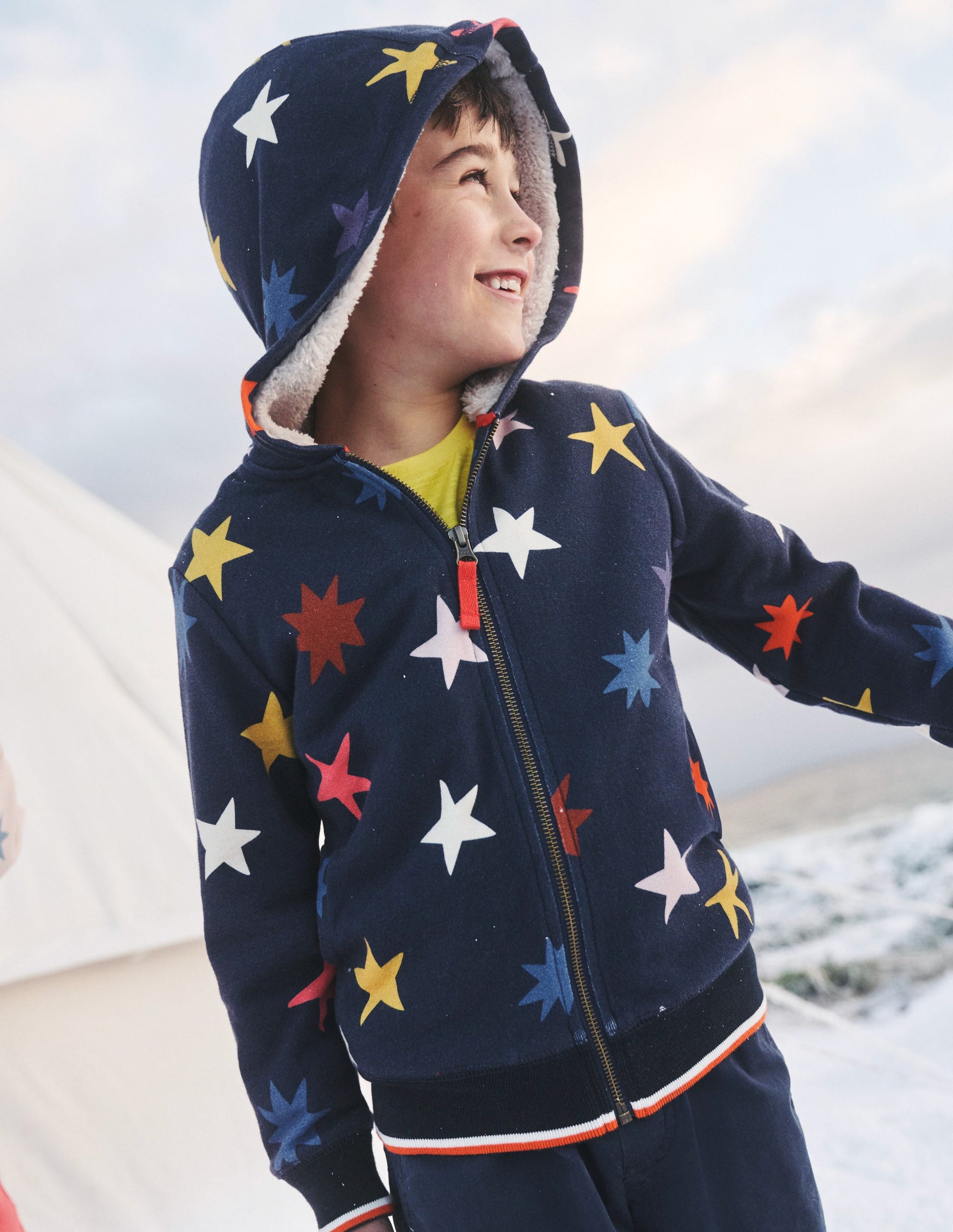 Shaggy-Lined Printed Hoodie-College Navy Star-4