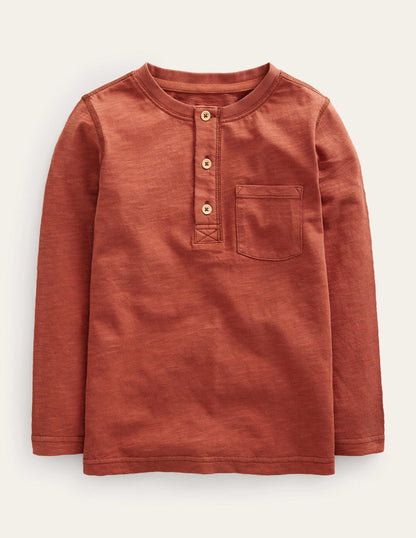 Long Sleeve Henley T-shirt-Red-1