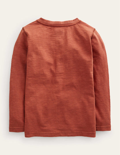 Long Sleeve Henley T-shirt-Red-2
