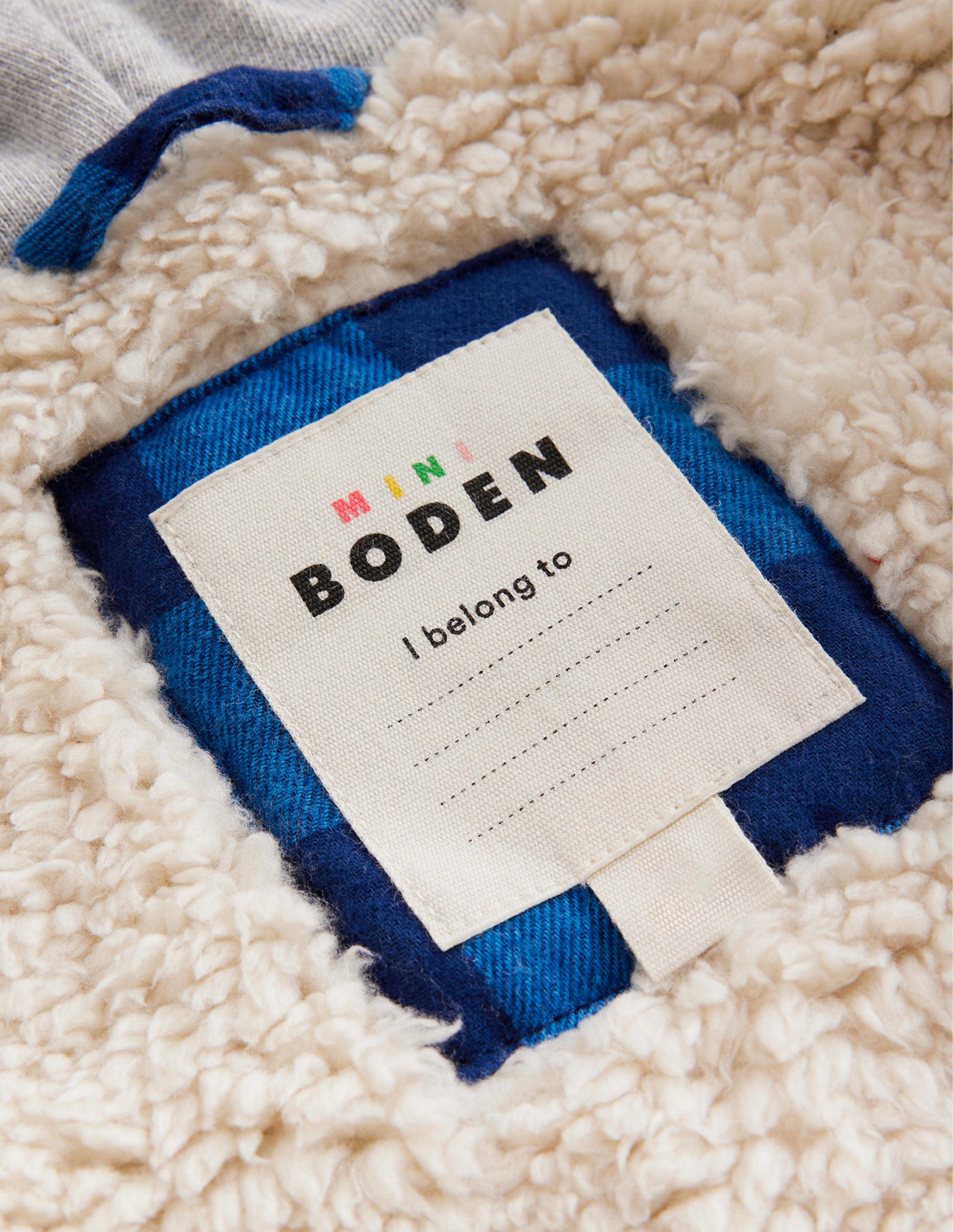 Hooded Borg Lined Jacket-Navy / Blue Gingham - Image 4