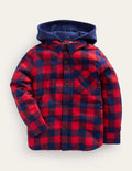 Hooded Borg Lined Jacket-Red / Blue Gingham