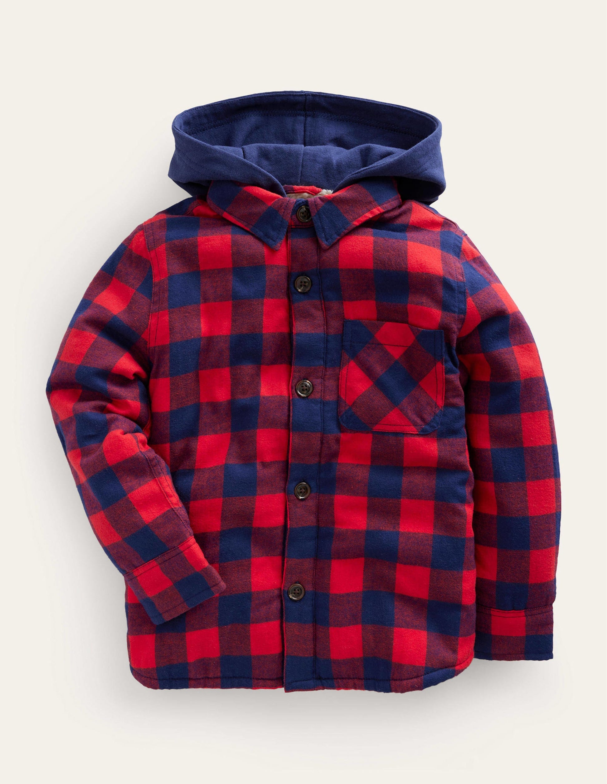 Hooded Borg Lined Jacket-Red / Blue Gingham-1