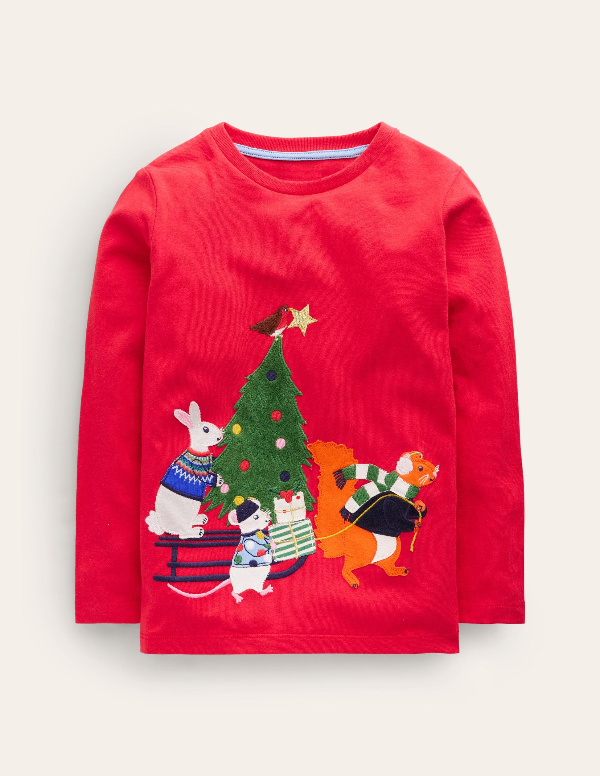 Animal Appliqué T-shirt-Rockabilly Red Festive Friends-1