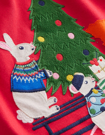 Animal Appliqué T-shirt-Rockabilly Red Festive Friends-3