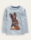 Hare Applique T-shirt-Pebble Blue/Ivory Hare