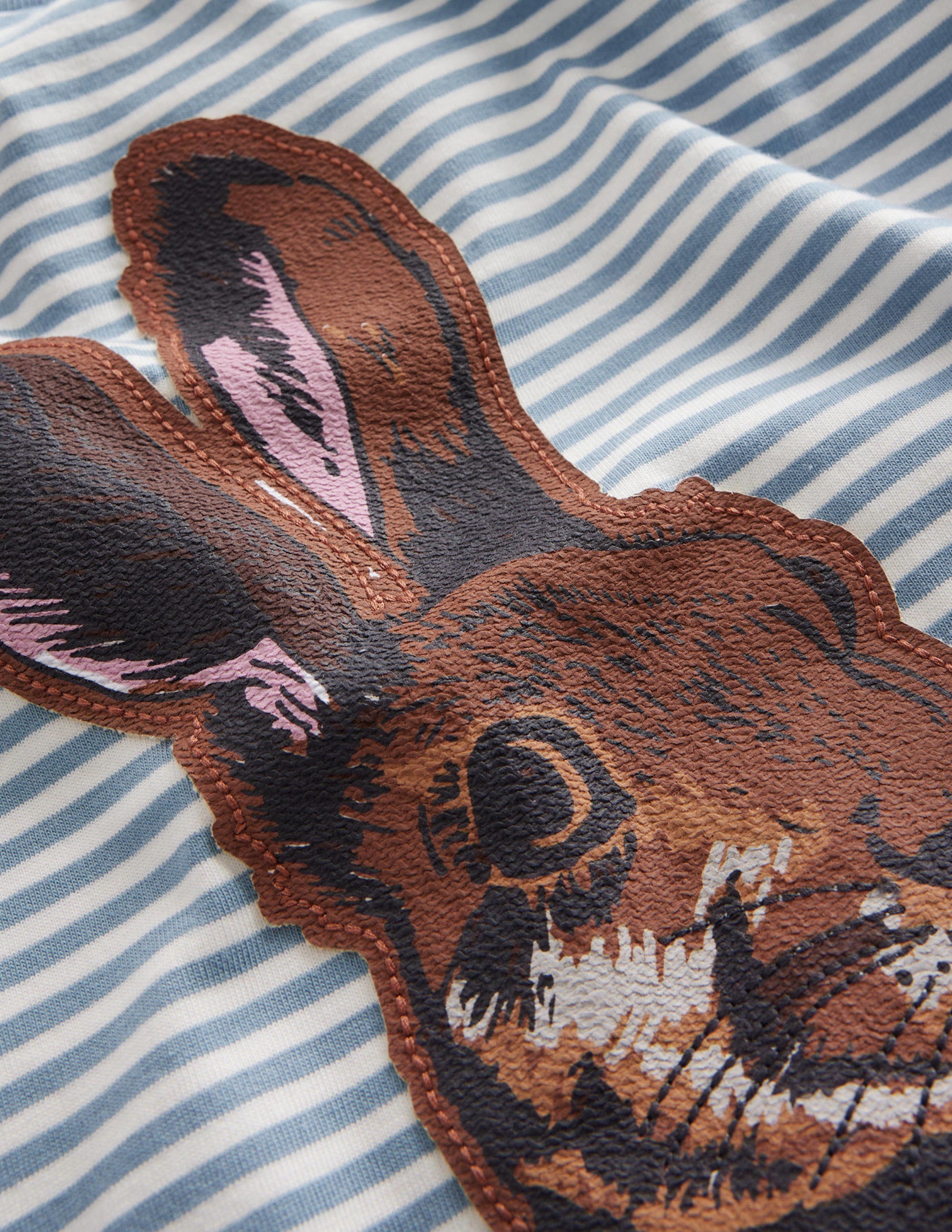 Hare Applique T-shirt-Pebble Blue/Ivory Hare-3