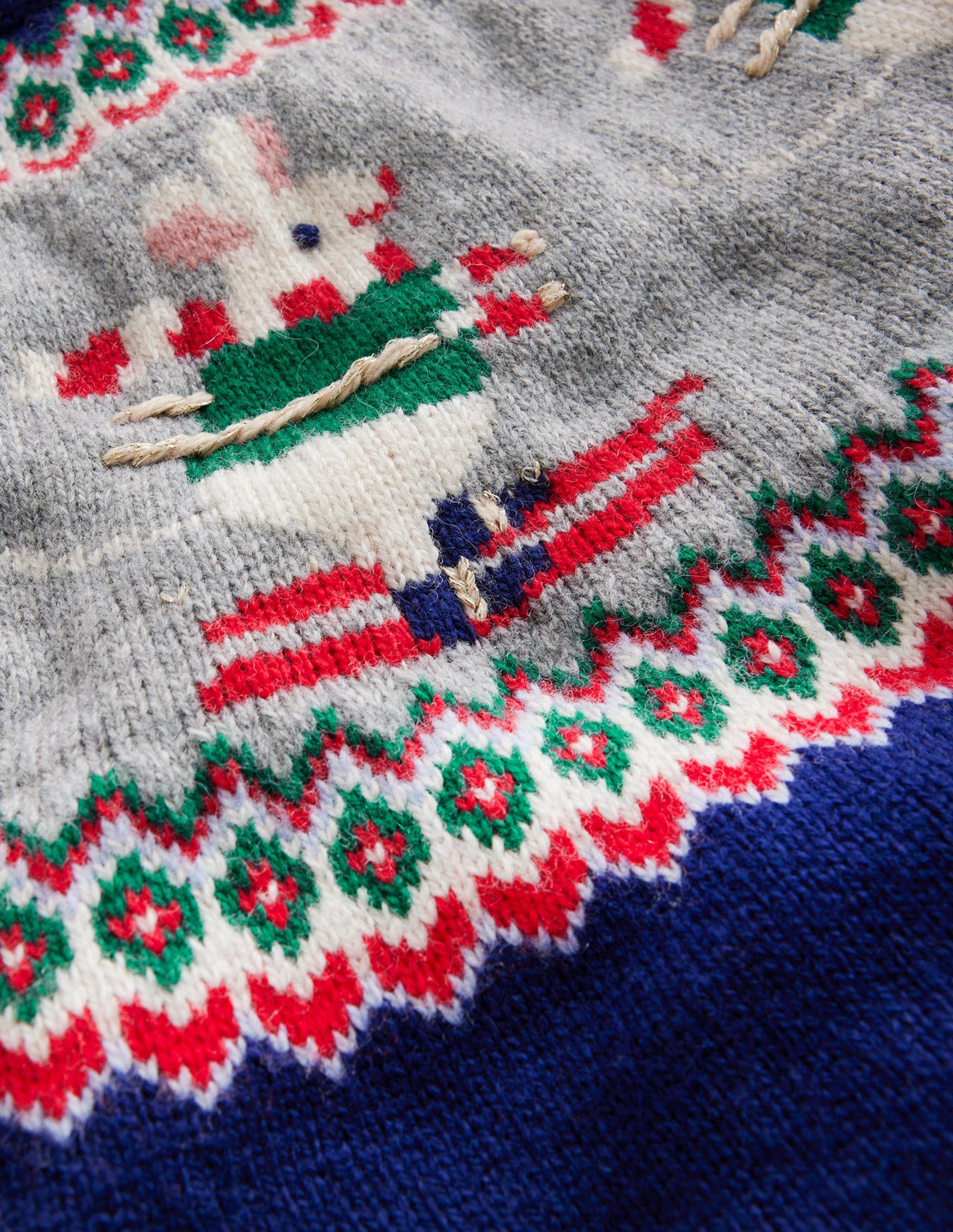 Novelty Fair Isle Jumper-French Navy Skiing Mice-3