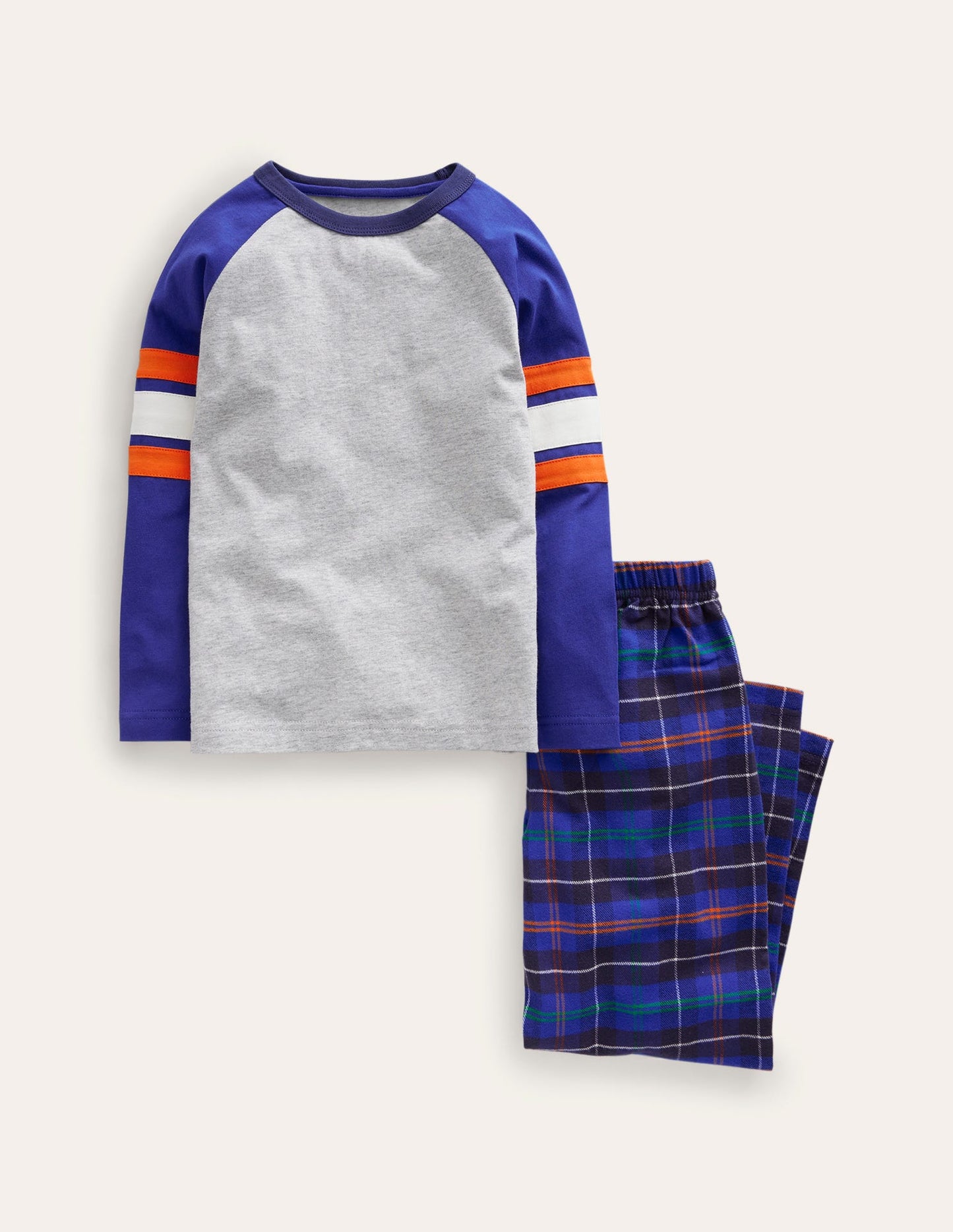 Cosy Brushed Pyjama Set-Blue/Orange Check