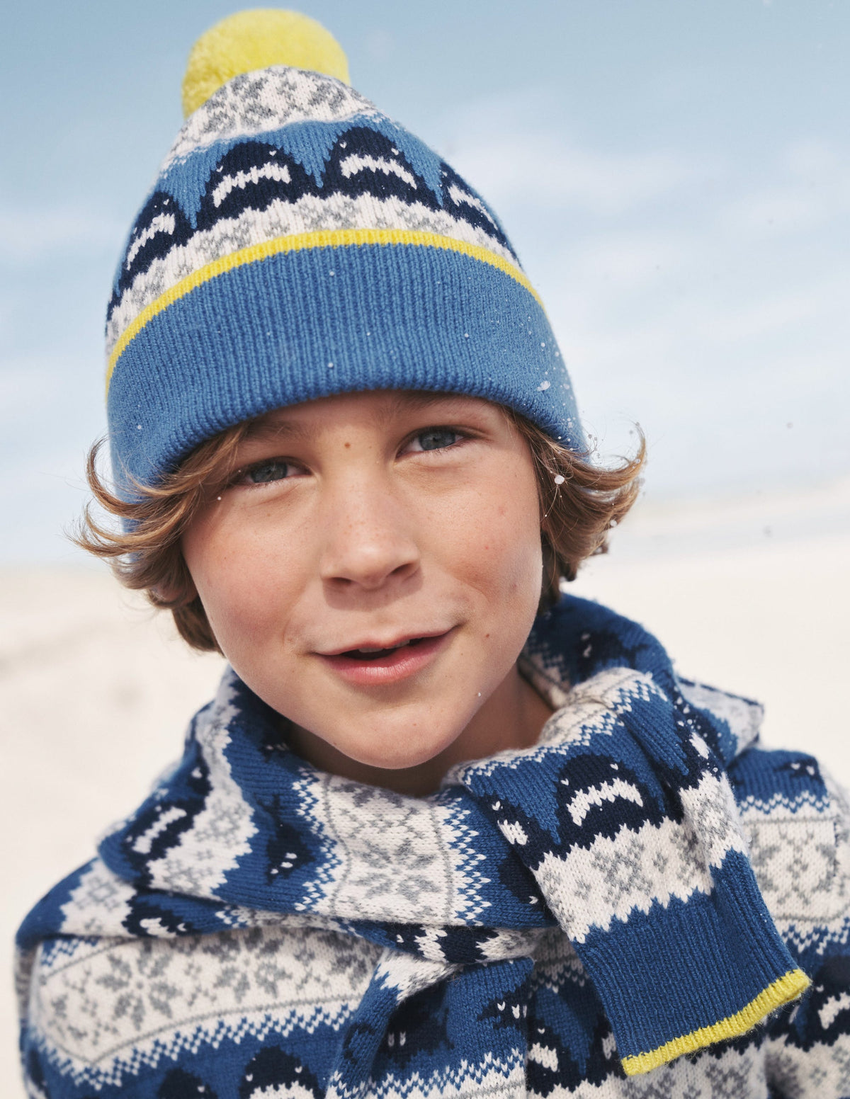 Fair Isle Knitted Beanie-Dark Cobalt Blue Sharks-3