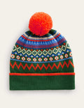 Fair Isle Knitted Beanie-Monster Green