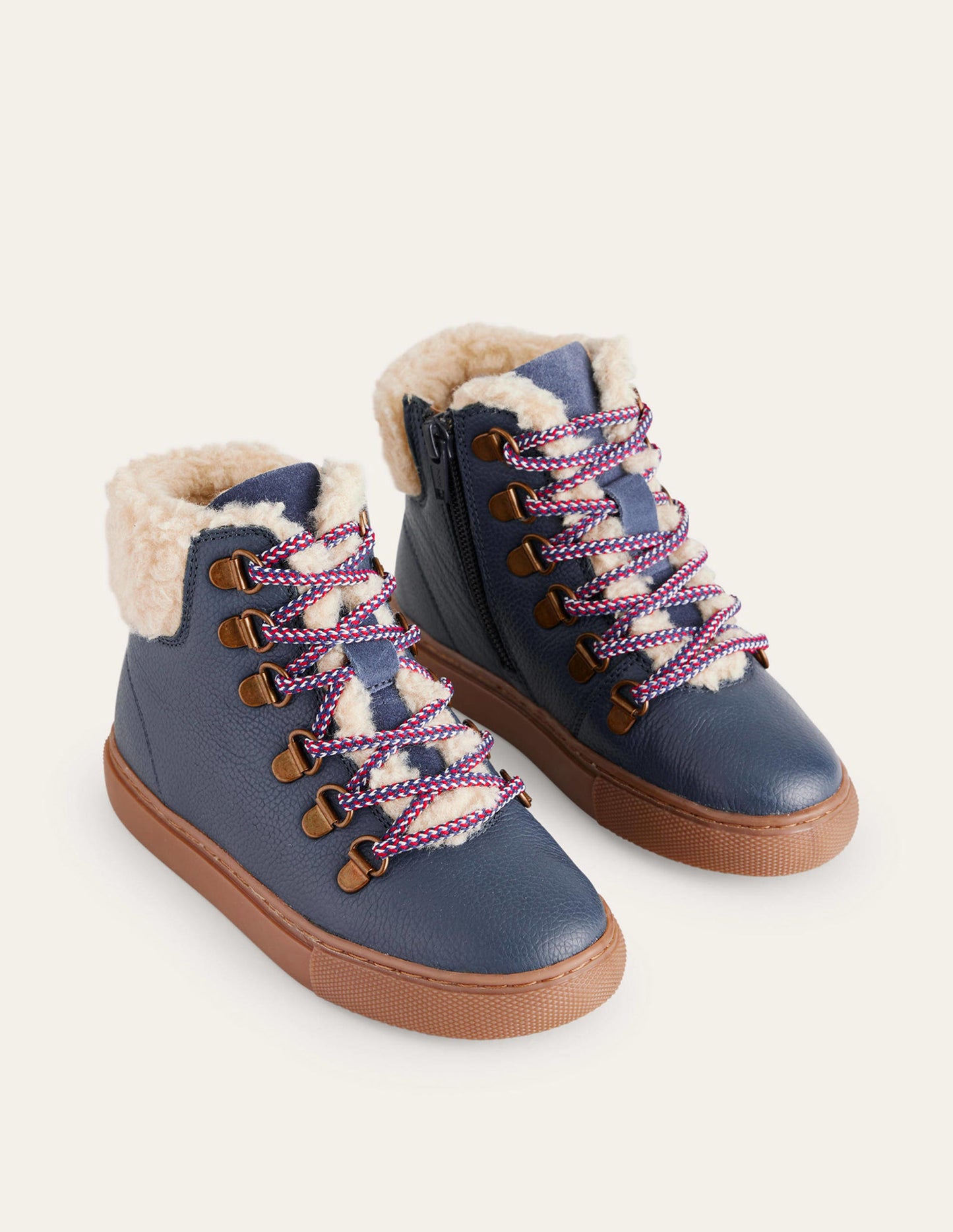 Cosy Leather Lace Up Boots-Navy Blue