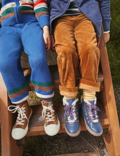 Cosy Leather Lace Up Boots-Navy Blue-3