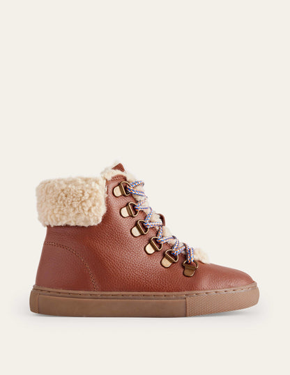 Cosy Leather Lace Up Boots-Tan-1