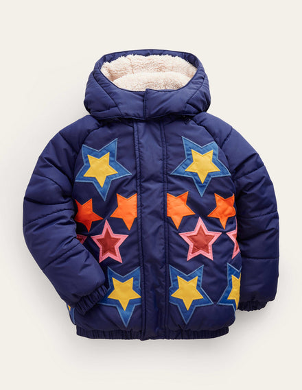 Appliqué Padded Coat-College Navy