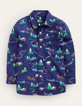 Printed Brushed Flannel Shirt-College Navy Festive Scene