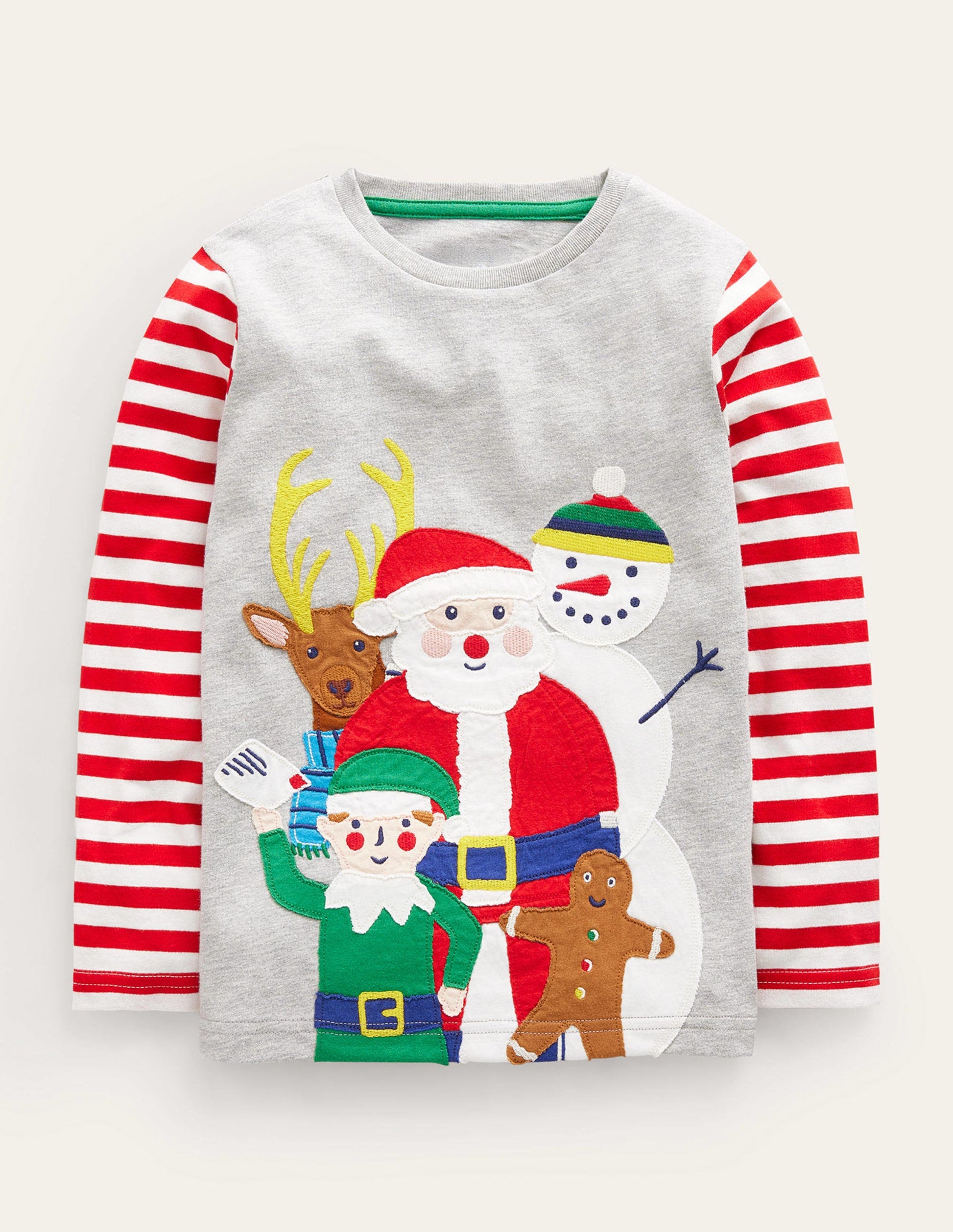 Festive-Appliqué T-shirt-Grey Marl Santas Friends-1