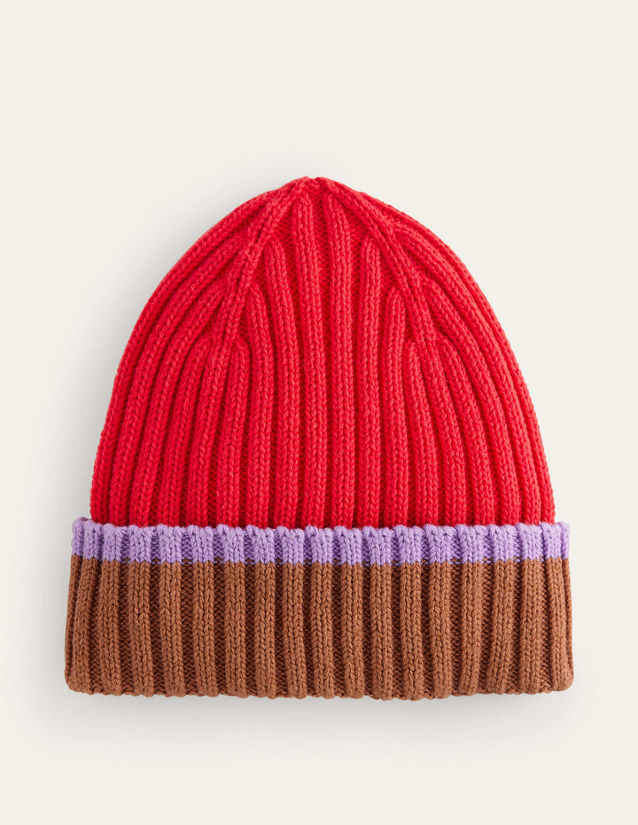 Colour Block Beanie-Jam Red