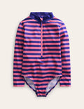 Long-sleeved Swimsuit-Azelea and Bluing Stripe