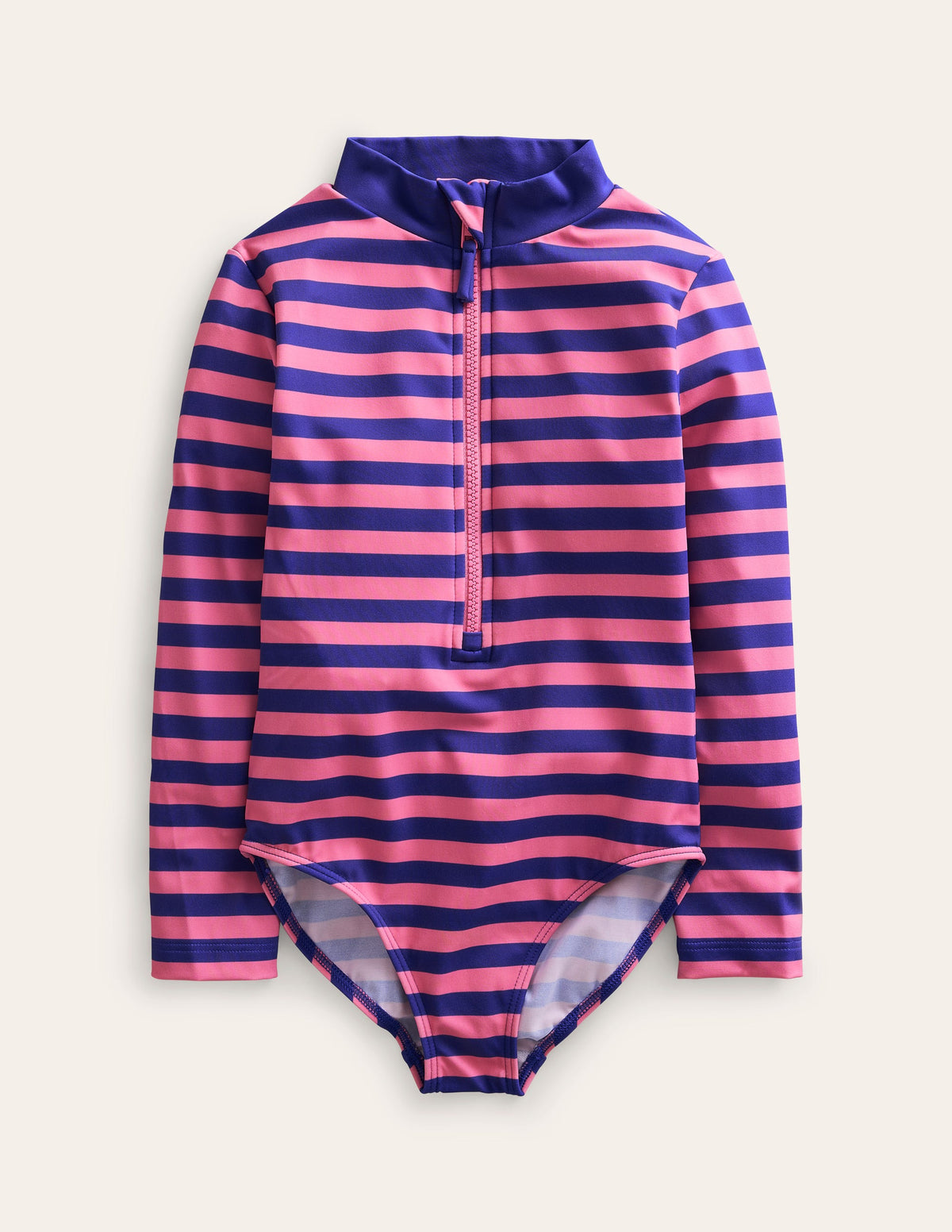 Long-sleeved Swimsuit-Azelea and Bluing Stripe-1