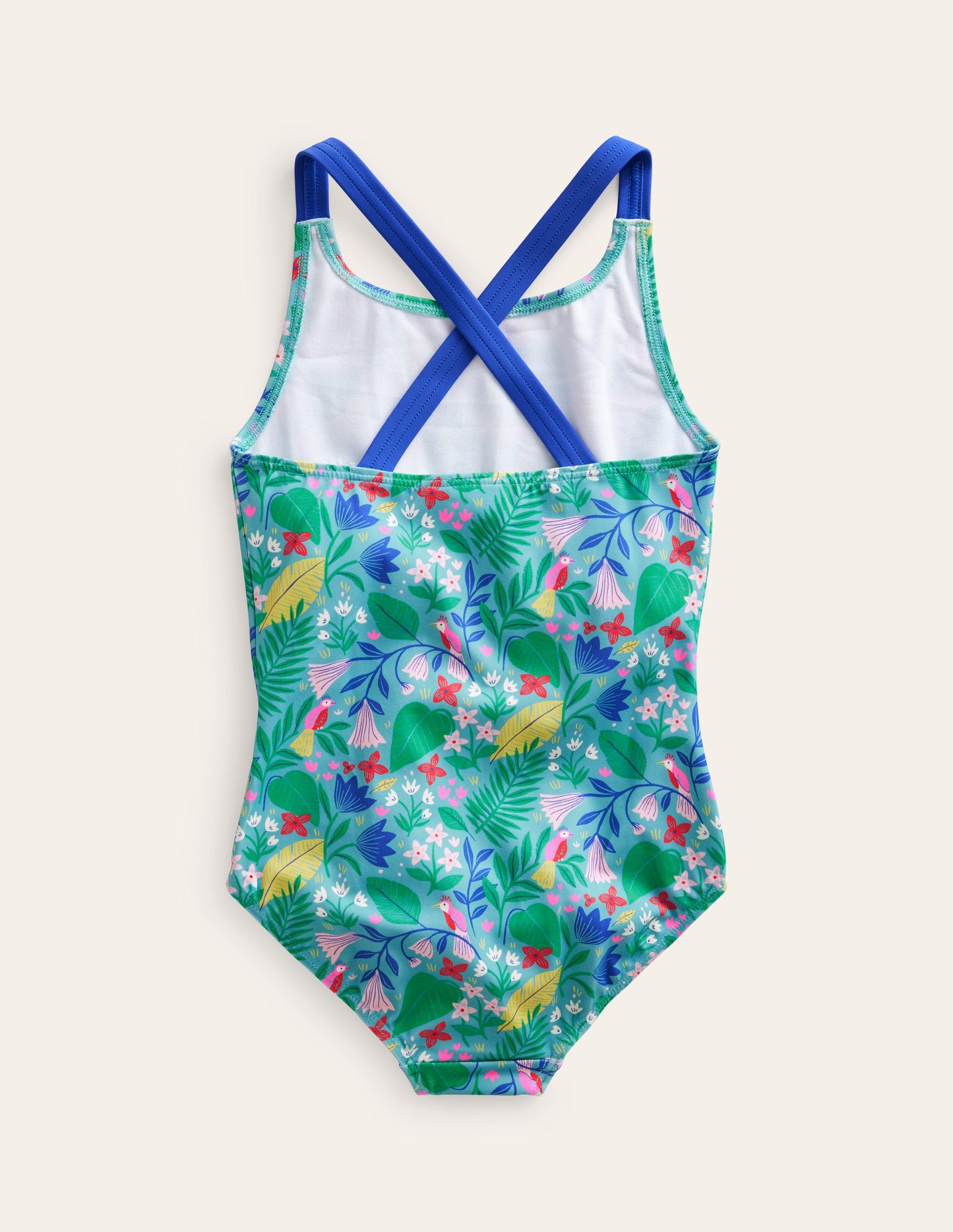 Cross-back Printed Swimsuit-Multi Parrot Vine