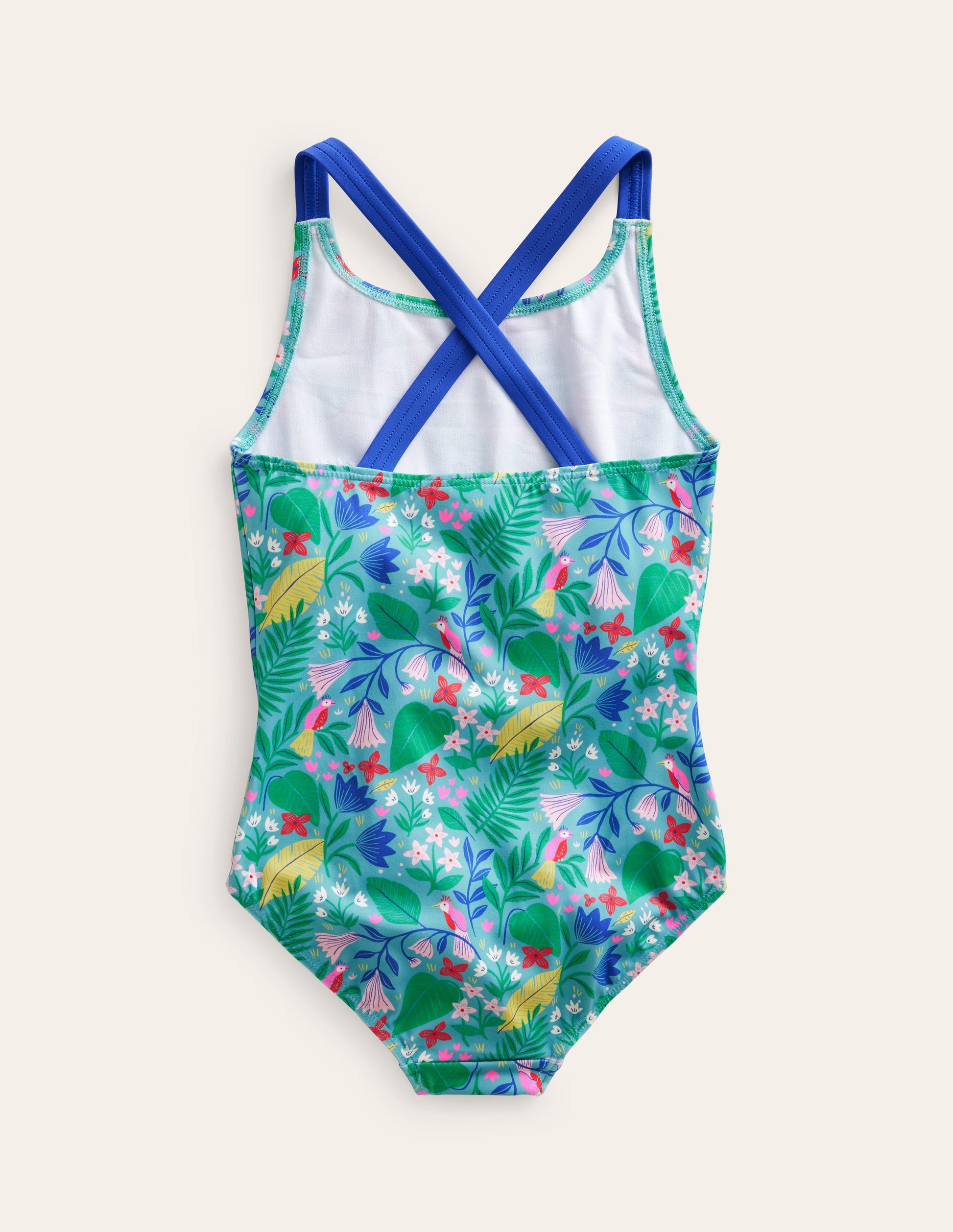 Cross-back Printed Swimsuit-Multi Parrot Vine-2