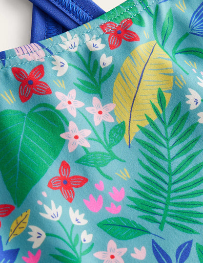 Cross-back Printed Swimsuit-Multi Parrot Vine-3