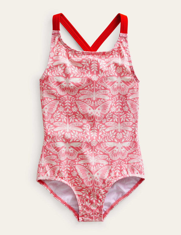 Cross-back Printed Swimsuit-Carousel Butterfly Toile