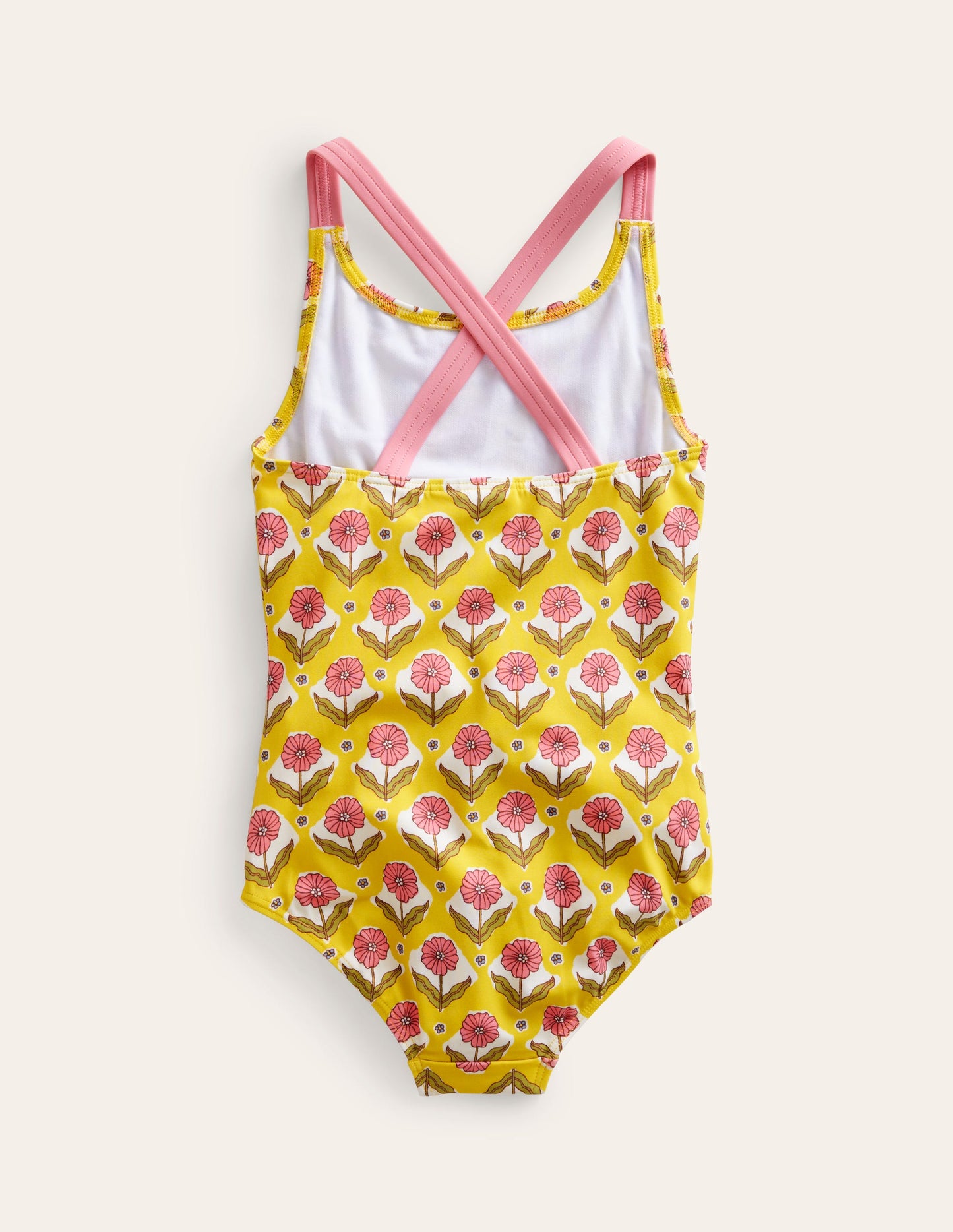 Cross-back Printed Swimsuit-Sweetcorn Woodblock Flower