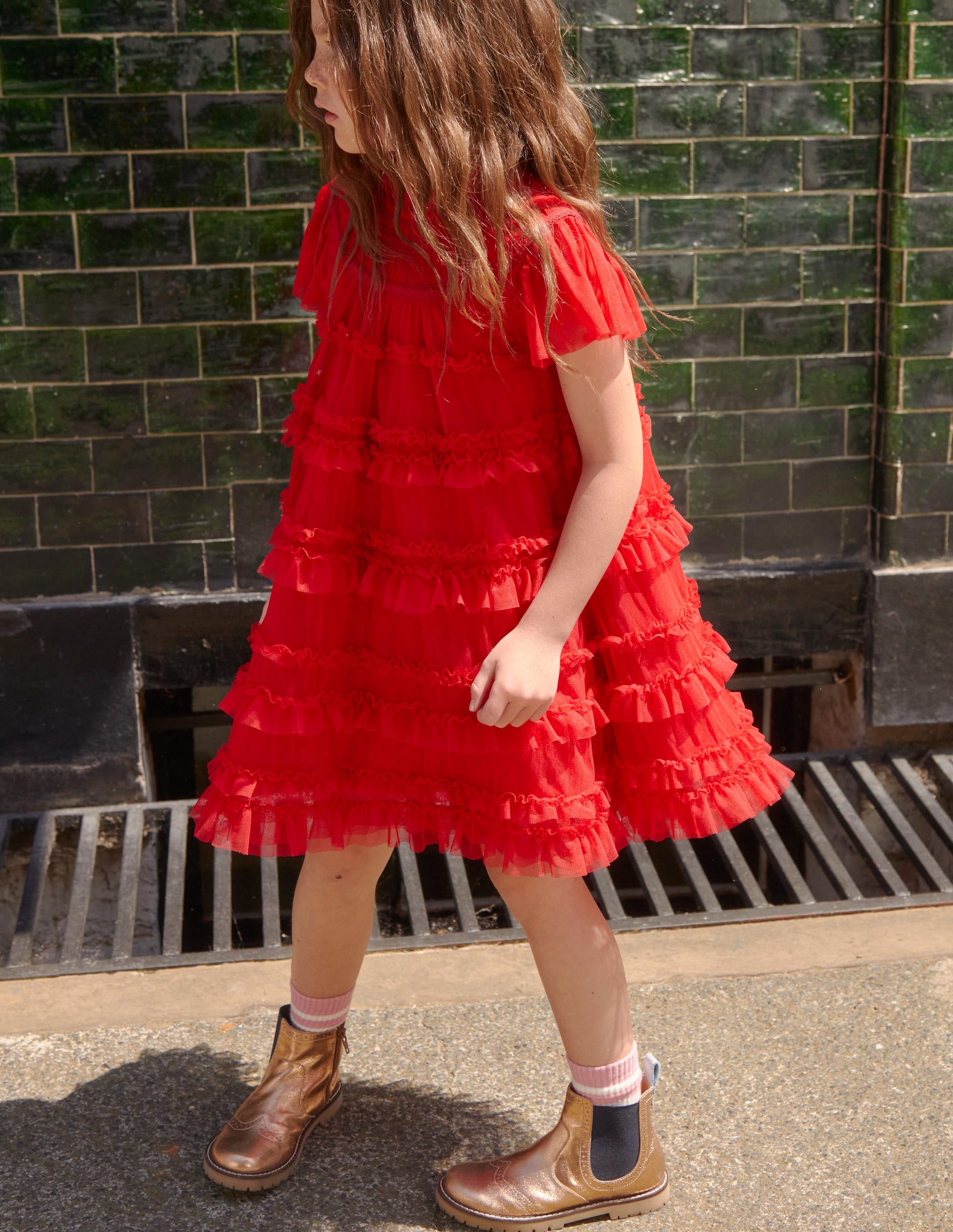 Tulle Tiered Dress-Royal Red-4