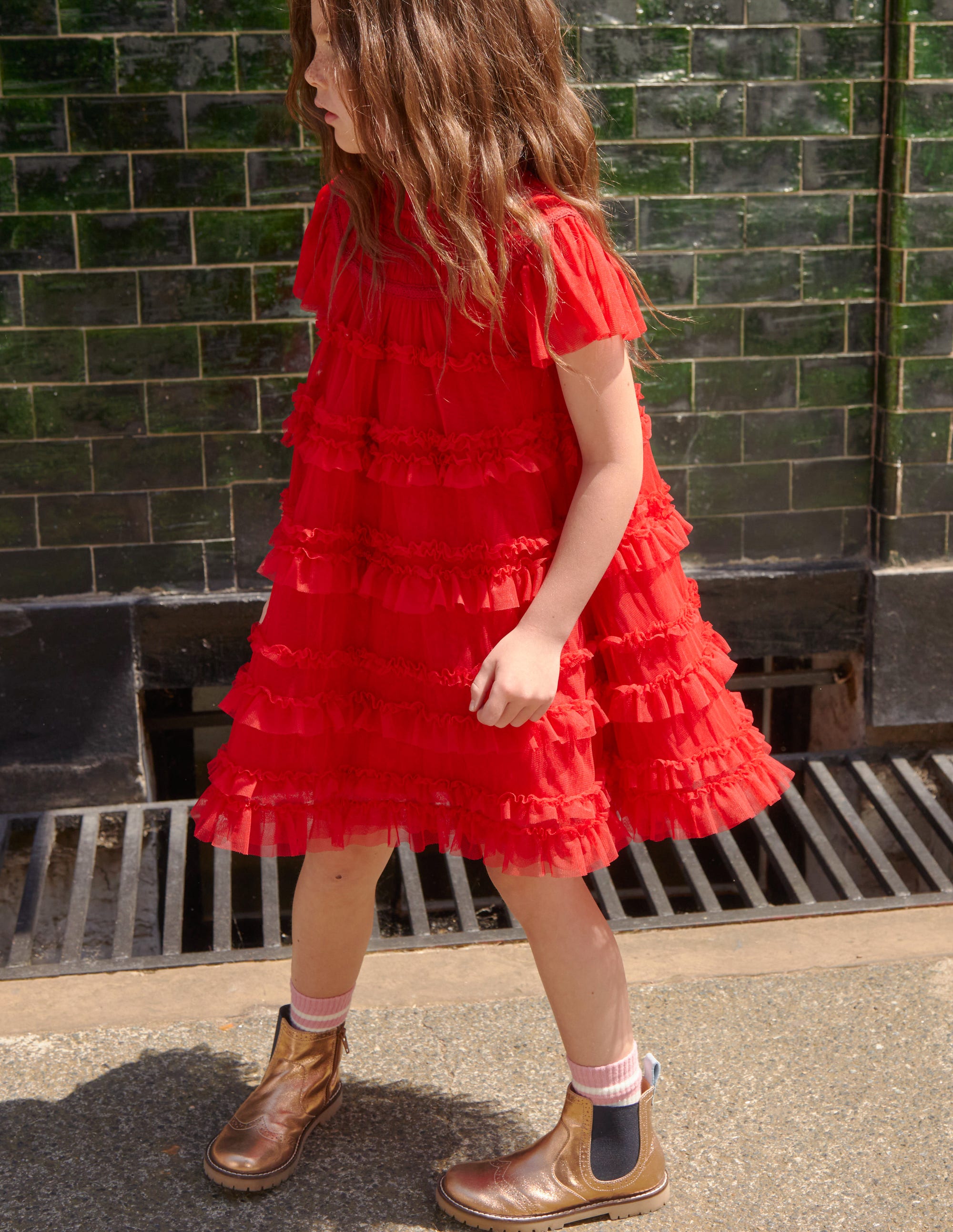 Tulle Tiered Dress-Royal Red - Image 4