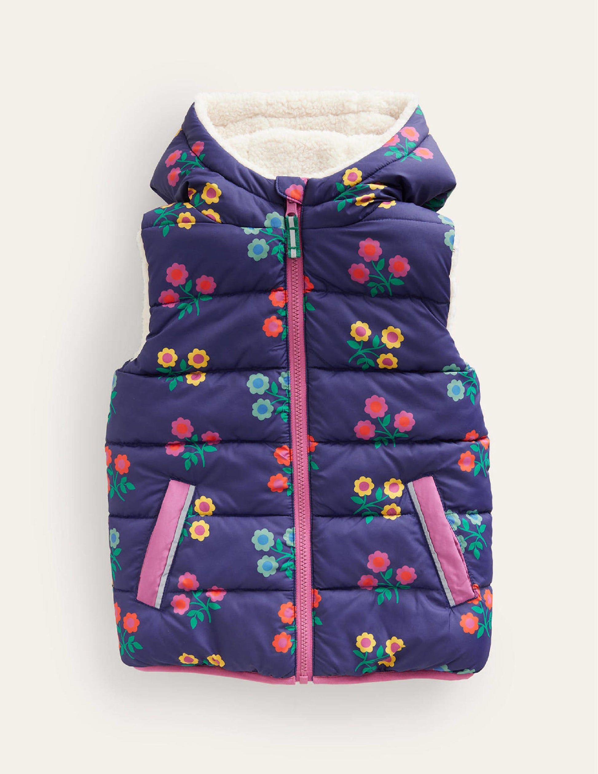 Borg Mix Reversible Gilet-College Navy Flower-1
